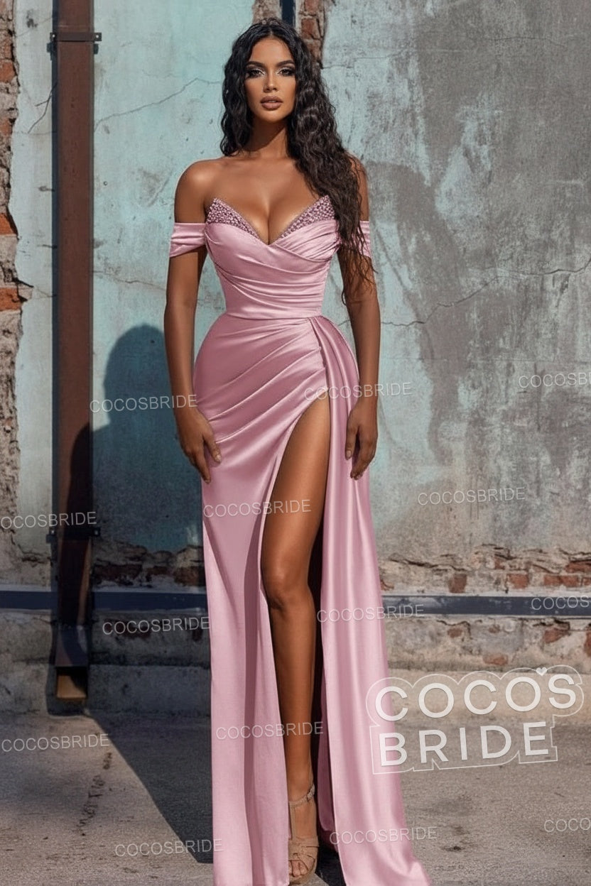 Sexy Long Off the Shoulder Deep V-neck Sequins Ruffles Prom Dress With Slit