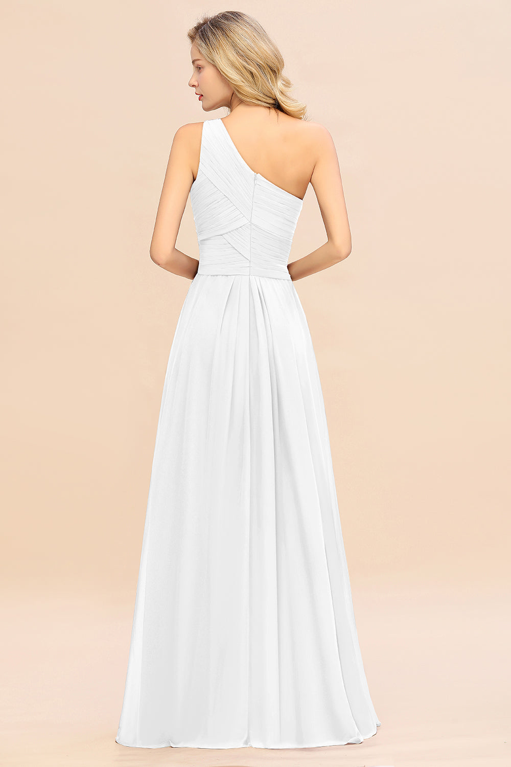Elegant A-line Chiffon Ruffles One Shoulder Long Bridesmaid Dress